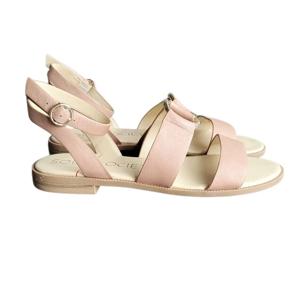 SOLE SOCIETY 7.5M Neutral Leather Sallan O-Ring Sandal Women